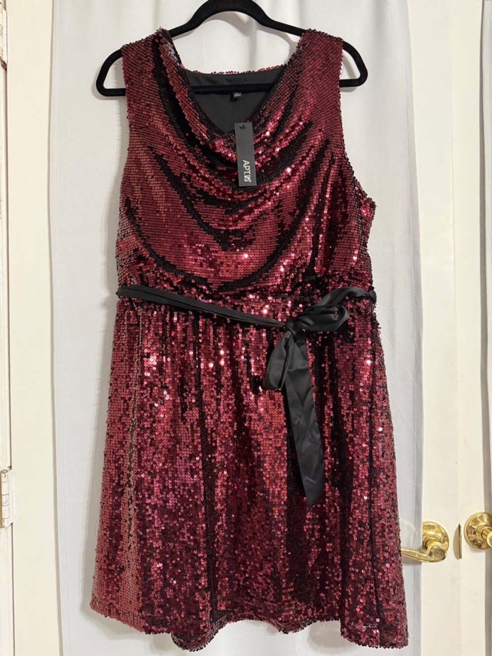 Apt. 9 Burgundy Sequin Sleeveless Cocktail Dress with Black Sash